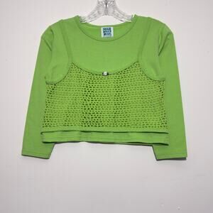 MAD ABOUT YOU Vintage 80s Lime Green Layered Crop Shirt Top Size XS